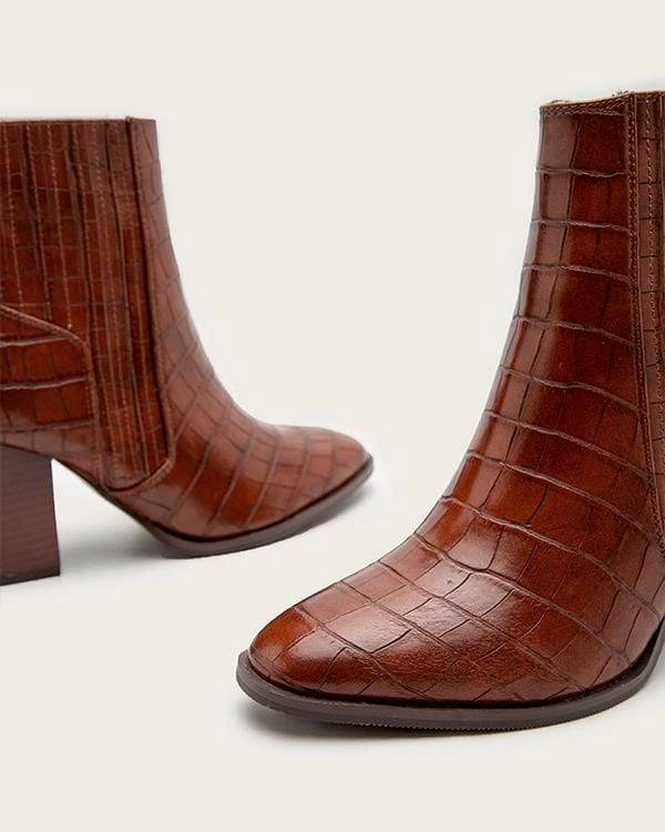 Nuheel® Nuheel Imitation Crocodile Leather Ankle Boots Thick Heel Heeled Boots Chelsea Boots Woman 15 Nuheel® Nuheel Imitation Crocodile Leather Ankle Boots Thick Heel Heeled Boots Chelsea Boots Woman