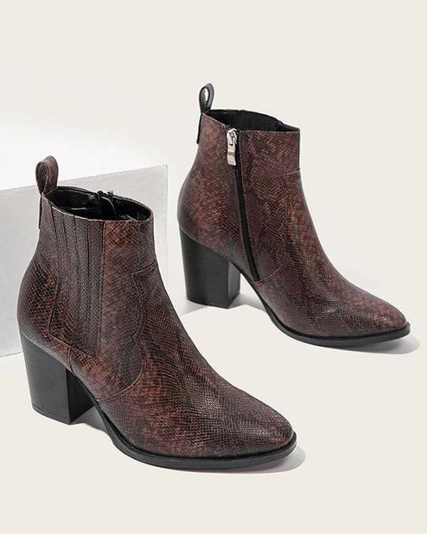 Nuheel® Nuheel Imitation Snake Skin Ankle Boots Thick Heel Heeled Boots Bootie For Women 6 Nuheel® Nuheel Imitation Snake Skin Ankle Boots Thick Heel Heeled Boots Bootie For Women