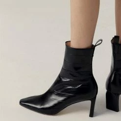 Nuheel® Nuheel Leather Ankle Boots Crocodile Pattern Booties For Women Black 11 Ankle & Bootie