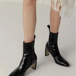 Nuheel® Nuheel Leather Ankle Boots Crocodile Pattern Booties For Women Black 11 Ankle & Bootie