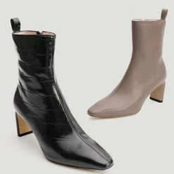 Nuheel® Nuheel Leather Ankle Boots Crocodile Pattern Booties For Women Black 11 Ankle & Bootie