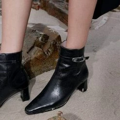 Nuheel® Nuheel Leather Booties For Women Metal Buckle Ankle Boots Black 11 Ankle & Bootie