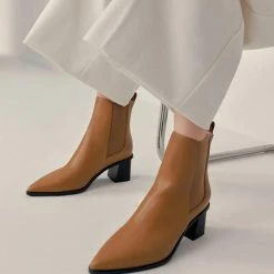 Nuheel® Ankle & Bootie Nuheel Leather Booties For Women Pointed Chelsea Boots Ankle Boots Brown 11