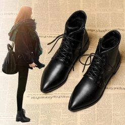 Nuheel® Nuheel Pointed Toe Witch Boots All-Match Leather Ankle Boots Bootie 8.5 Ankle & Bootie