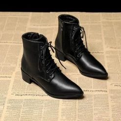 Nuheel® Nuheel Pointed Toe Witch Boots All-Match Leather Ankle Boots Bootie 8.5 Ankle & Bootie