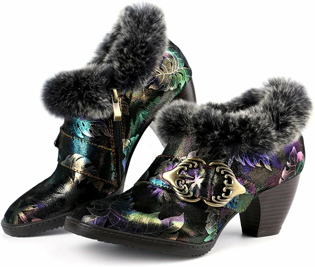 Nuheel® Womens Leather Ankle Boots Low Block Heel Boots Winter Fur Lined Woman 4 Nuheel® Womens Leather Ankle Boots Low Block Heel Boots Winter Fur Lined Woman