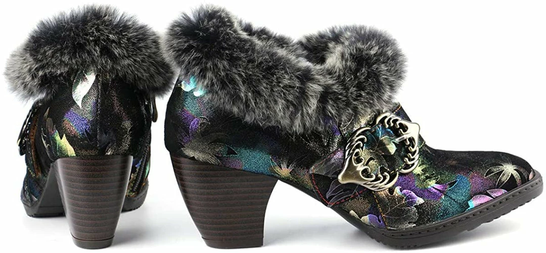 Nuheel® Womens Leather Ankle Boots Low Block Heel Boots Winter Fur Lined Woman 6 Nuheel® Womens Leather Ankle Boots Low Block Heel Boots Winter Fur Lined Woman