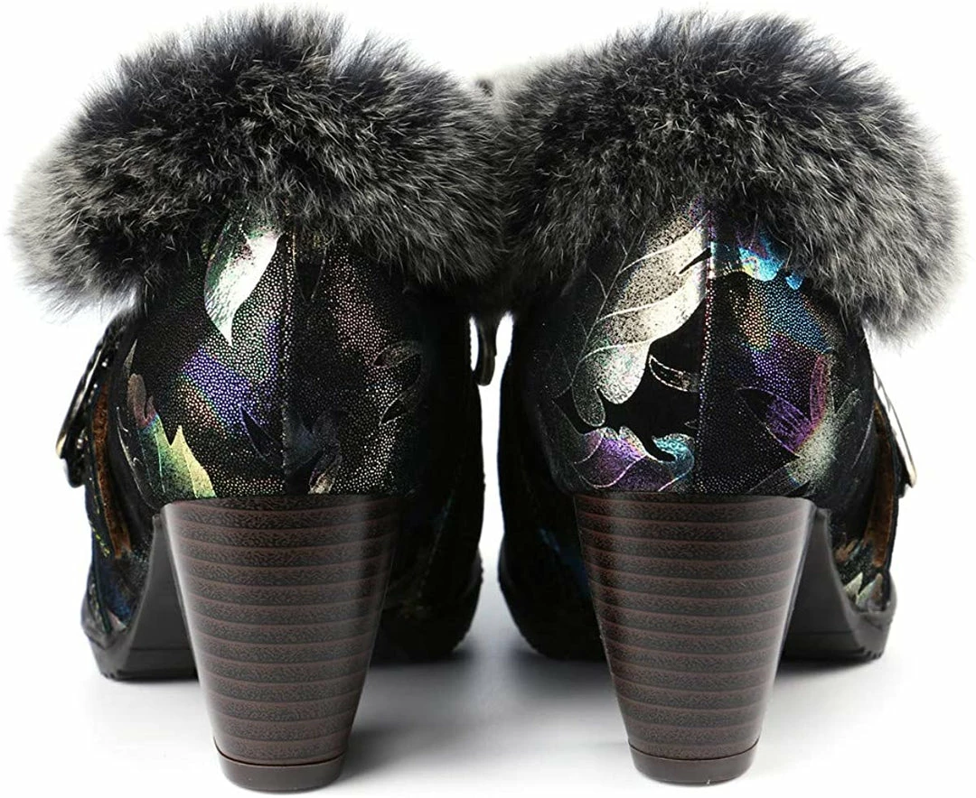 Nuheel® Womens Leather Ankle Boots Low Block Heel Boots Winter Fur Lined Woman 7 Nuheel® Womens Leather Ankle Boots Low Block Heel Boots Winter Fur Lined Woman