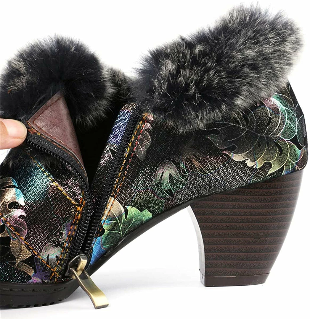 Nuheel® Womens Leather Ankle Boots Low Block Heel Boots Winter Fur Lined Woman 8 Nuheel® Womens Leather Ankle Boots Low Block Heel Boots Winter Fur Lined Woman