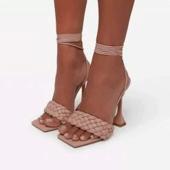 Woman Nuheel Elegant Strappy Sandals For Women, Black Heels,Weave Sandals, Party Shoes