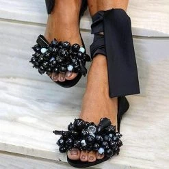 Nuheel® Woman Women Pearl Ankle Strap Flat Wedding Sandals Bohemia Flip Flops Beach Sandals