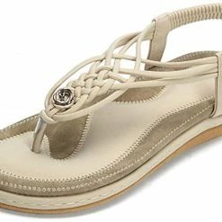 Nuheel® Ladies Sandals Summer Beach Flip Flops Elastic T-Strap Flat Sandals