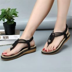 Nuheel® Ladies Sandals Summer Beach Flip Flops Elastic T-Strap Flat Sandals