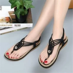 Nuheel® Ladies Sandals Summer Beach Flip Flops Elastic T-Strap Flat Sandals