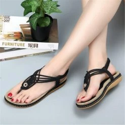 Nuheel® Ladies Sandals Summer Beach Flip Flops Elastic T-Strap Flat Sandals