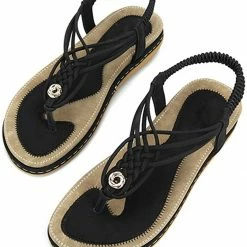Nuheel® Ladies Sandals Summer Beach Flip Flops Elastic T-Strap Flat Sandals