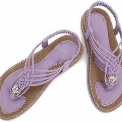 Nuheel® Ladies Sandals Summer Beach Flip Flops Elastic T-Strap Flat Sandals
