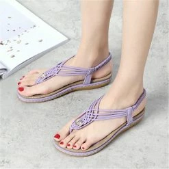 Nuheel® Ladies Sandals Summer Beach Flip Flops Elastic T-Strap Flat Sandals