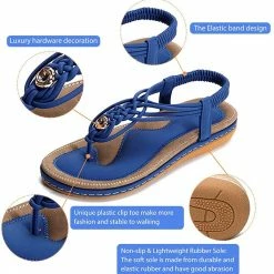 Nuheel® Ladies Sandals Summer Beach Flip Flops Elastic T-Strap Flat Sandals