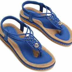 Nuheel® Ladies Sandals Summer Beach Flip Flops Elastic T-Strap Flat Sandals