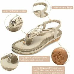 Nuheel® Ladies Sandals Summer Beach Flip Flops Elastic T-Strap Flat Sandals