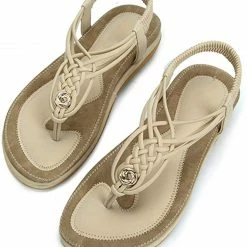 Nuheel® Ladies Sandals Summer Beach Flip Flops Elastic T-Strap Flat Sandals