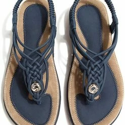 Nuheel® Ladies Sandals Summer Beach Flip Flops Elastic T-Strap Flat Sandals