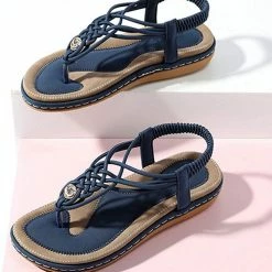 Nuheel® Ladies Sandals Summer Beach Flip Flops Elastic T-Strap Flat Sandals