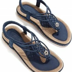 Nuheel® Ladies Sandals Summer Beach Flip Flops Elastic T-Strap Flat Sandals