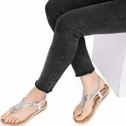 Nuheel® Ladies Sandals Summer Beach Flip Flops Elastic T-Strap Flat Sandals