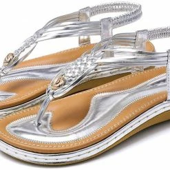 Nuheel® Ladies Sandals Summer Beach Flip Flops Elastic T-Strap Flat Sandals