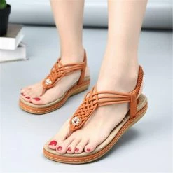 Nuheel® Ladies Sandals Summer Beach Flip Flops Elastic T-Strap Flat Sandals