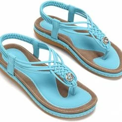 Nuheel® Ladies Sandals Summer Beach Flip Flops Elastic T-Strap Flat Sandals