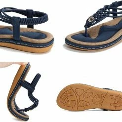 Nuheel® Ladies Sandals Summer Beach Flip Flops Elastic T-Strap Flat Sandals