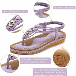 Nuheel® Ladies Sandals Summer Beach Flip Flops Elastic T-Strap Flat Sandals