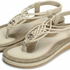 Nuheel® Ladies Sandals Summer Beach Flip Flops Elastic T-Strap Flat Sandals