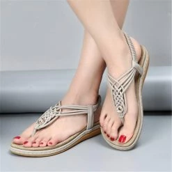 Nuheel® Ladies Sandals Summer Beach Flip Flops Elastic T-Strap Flat Sandals