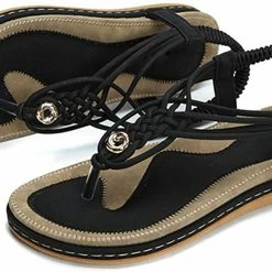 Nuheel® Ladies Sandals Summer Beach Flip Flops Elastic T-Strap Flat Sandals