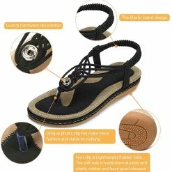 Nuheel® Ladies Sandals Summer Beach Flip Flops Elastic T-Strap Flat Sandals