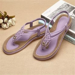 Nuheel® Ladies Sandals Summer Beach Flip Flops Elastic T-Strap Flat Sandals