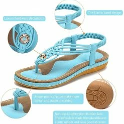 Nuheel® Ladies Sandals Summer Beach Flip Flops Elastic T-Strap Flat Sandals