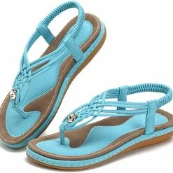 Nuheel® Ladies Sandals Summer Beach Flip Flops Elastic T-Strap Flat Sandals