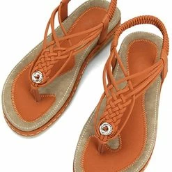 Nuheel® Ladies Sandals Summer Beach Flip Flops Elastic T-Strap Flat Sandals