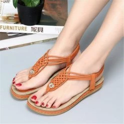 Nuheel® Ladies Sandals Summer Beach Flip Flops Elastic T-Strap Flat Sandals