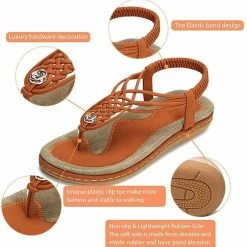 Nuheel® Ladies Sandals Summer Beach Flip Flops Elastic T-Strap Flat Sandals