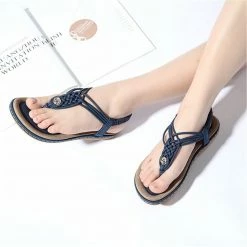 Nuheel® Ladies Sandals Summer Beach Flip Flops Elastic T-Strap Flat Sandals