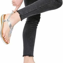 Nuheel® Ladies Sandals Summer Beach Flip Flops Elastic T-Strap Flat Sandals