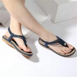 Nuheel® Ladies Sandals Summer Beach Flip Flops Elastic T-Strap Flat Sandals