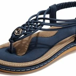 Nuheel® Ladies Sandals Summer Beach Flip Flops Elastic T-Strap Flat Sandals