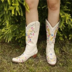 Nuheel® Woman Nuheel Embroidery Cowgirl Boots Women Middle Tube Platforms Boots Women Cowboy Boots Comfortable Western Boots Knee High Boots For Women Zipper Hidden